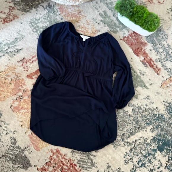 A:Glow Maternity Women’s Navy Blue Rayon Blouse Tassel Strings Size Small - Picture 9 of 12